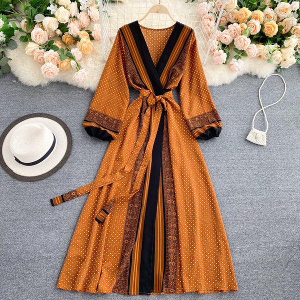 Printed Lace-up Maxi Dress
