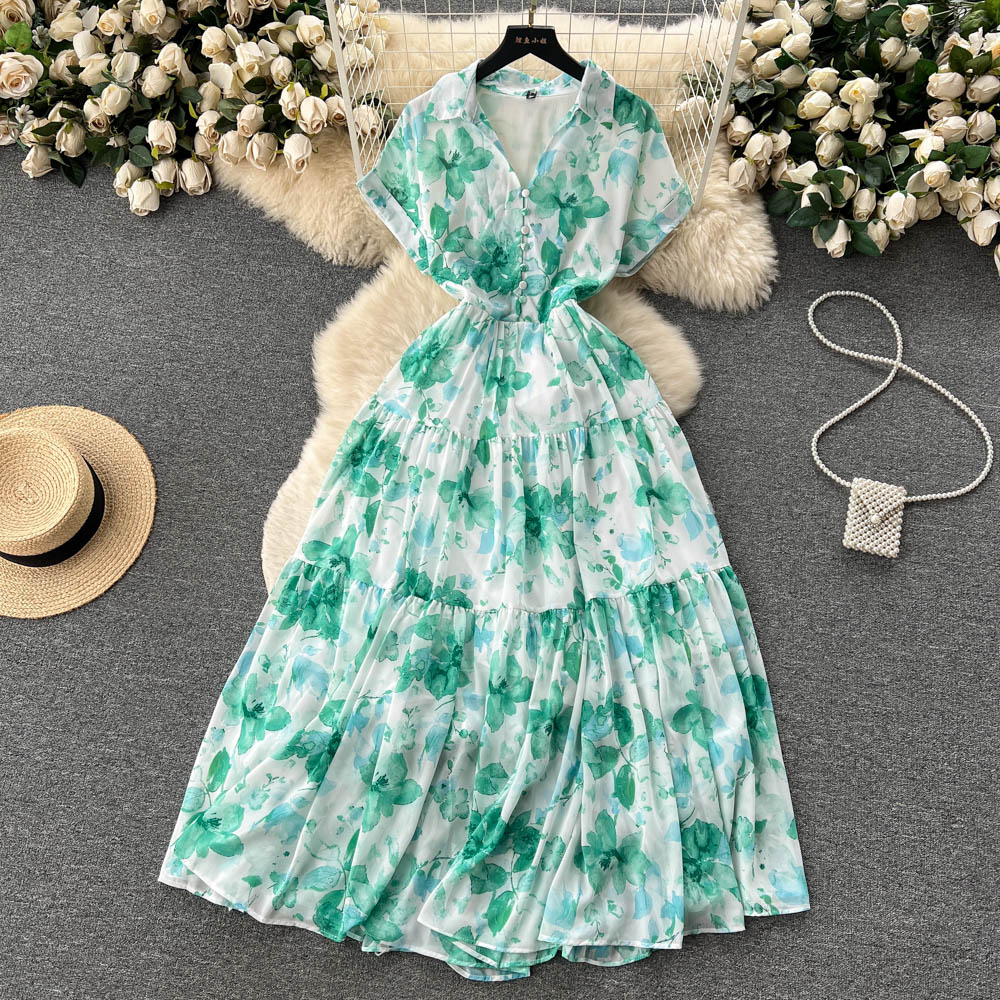 Holiday Floral Chiffon Shirt Dress