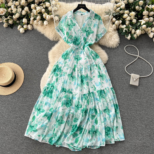 Holiday Floral Chiffon Shirt Dress