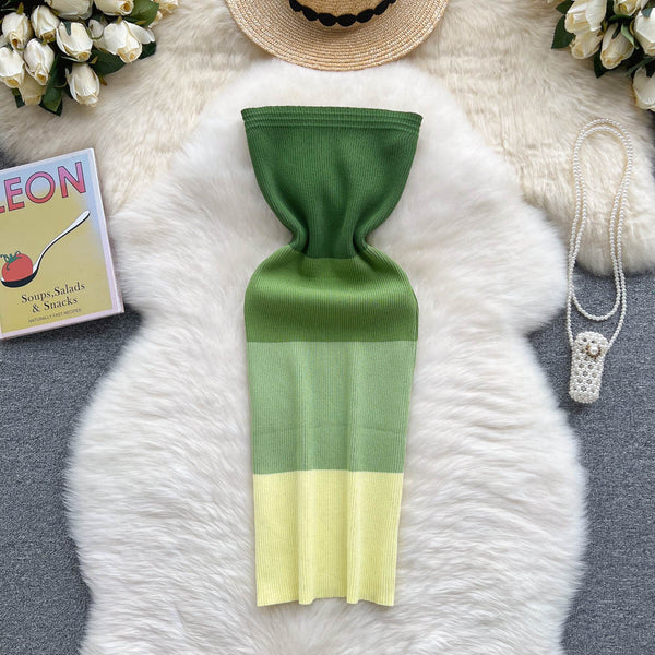 Color Blocking Knitted Hip-wrapping Dress