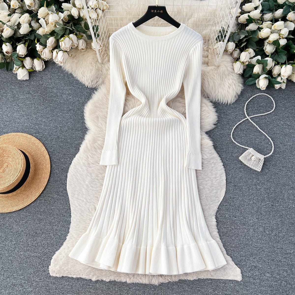 Ruffled Hem Knitted Bottoming Dress