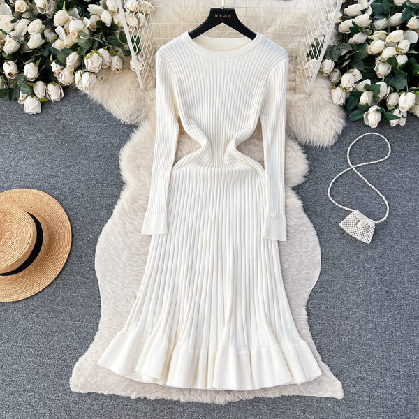 Ruffled Hem Knitted Bottoming Dress