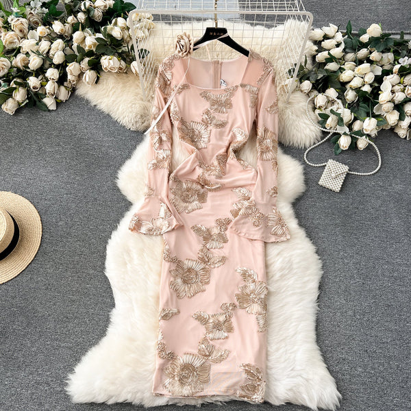 High-end Embroidered Floral Split Dress