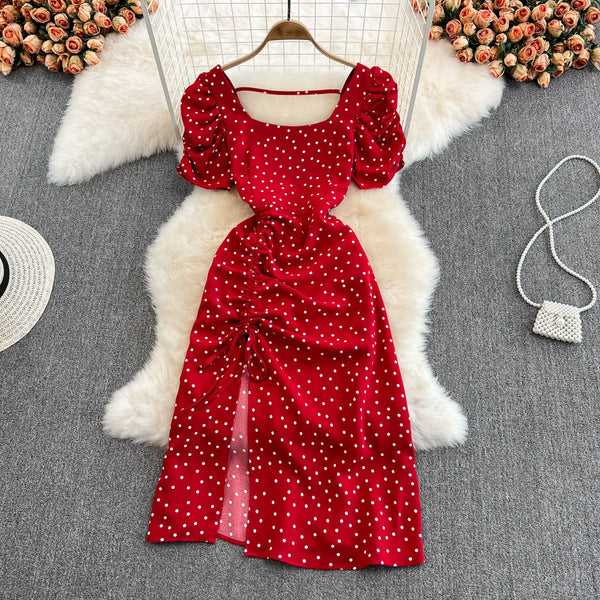 Fairy Puffy-sleeve Polka Dot Dress