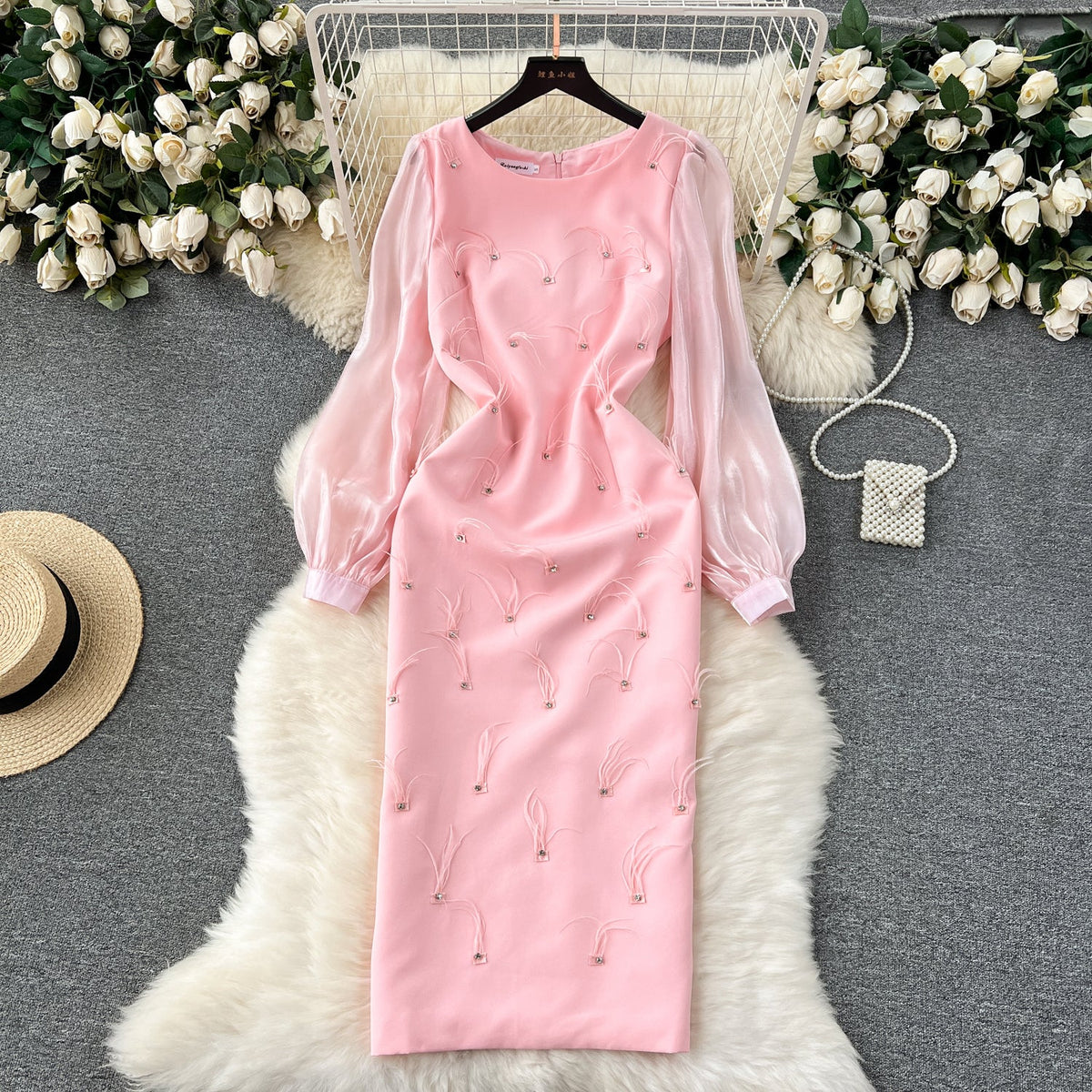 Rhinestone Studded Solid Color Dress