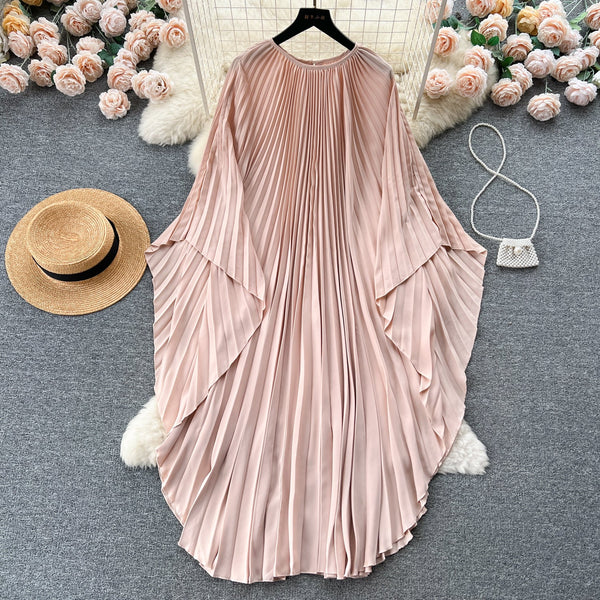 Solid Color Lace-up Pleated Dress