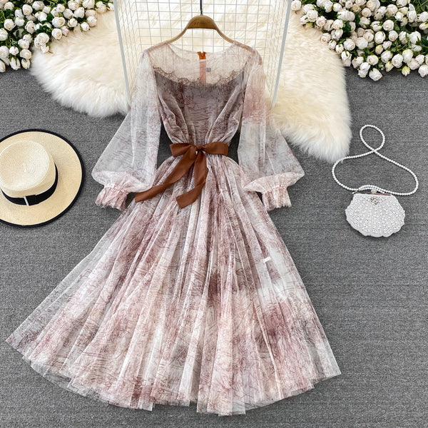 Fairy Ink Printing Mesh Dress