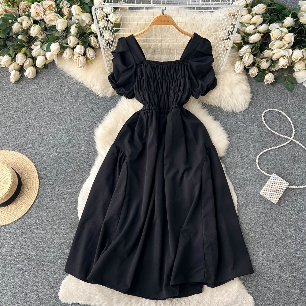 Vintage Square Collar Pleated Dress