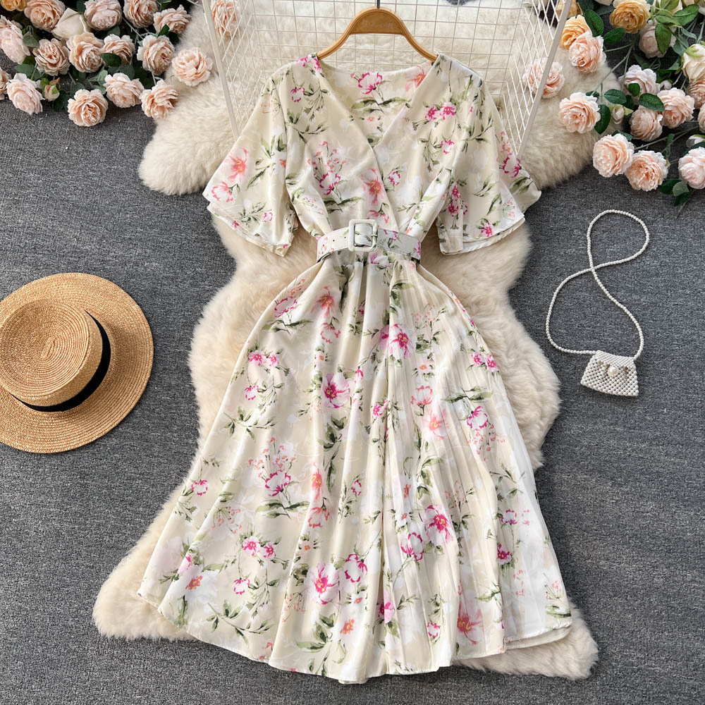 Korean Style Floral Print Chiffon Dress