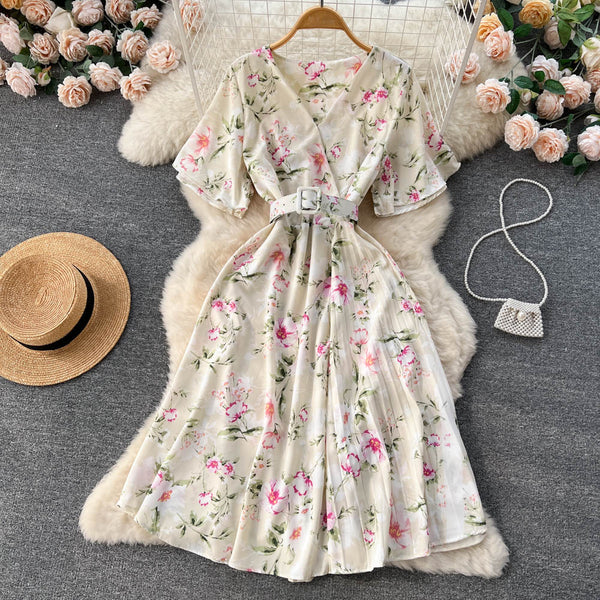 Korean Style Floral Print Chiffon Dress