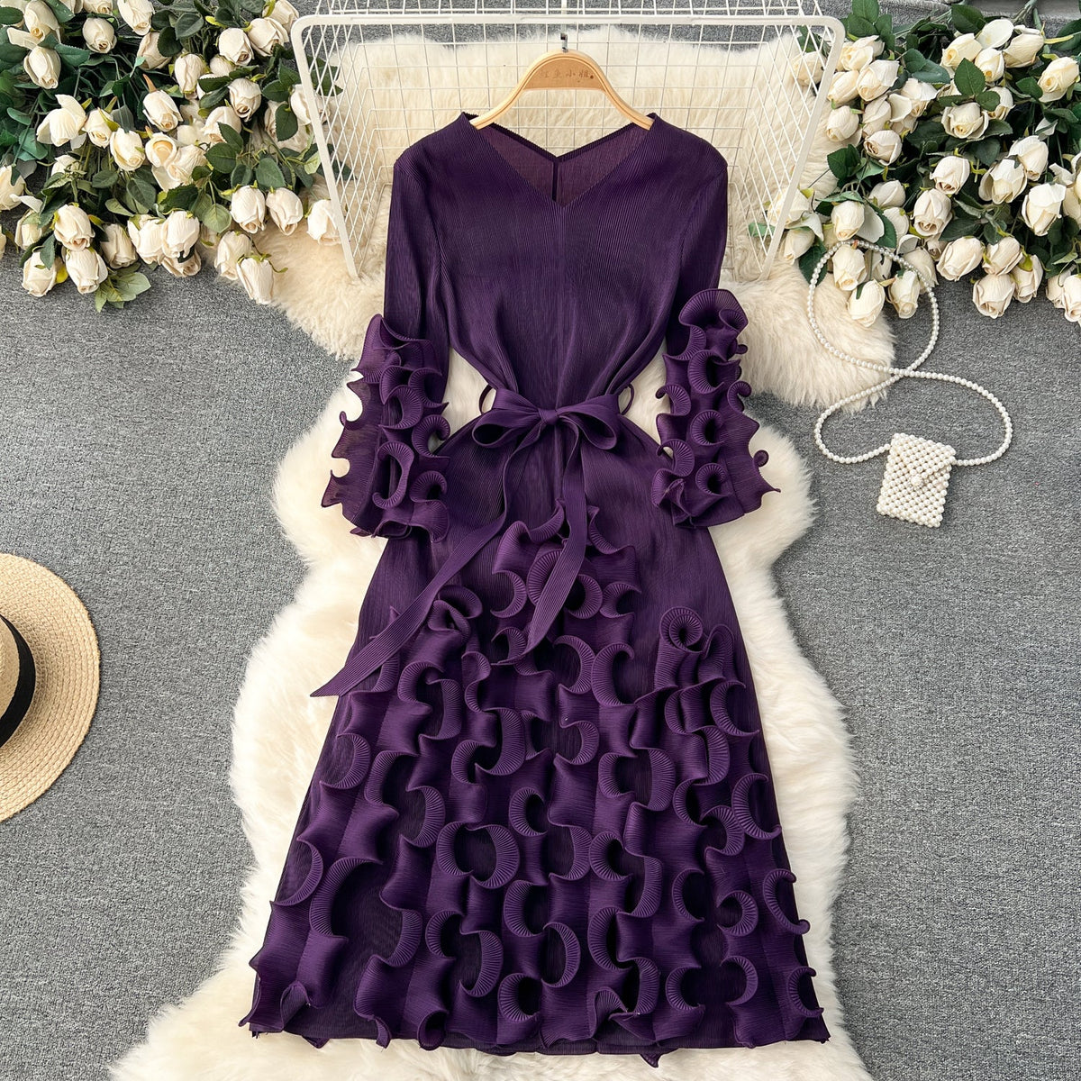 Irregular Design 3d Ruffled Dress