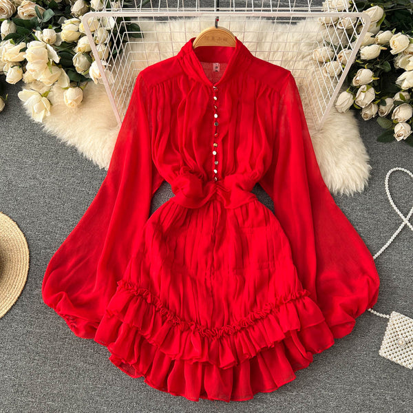 French Style Ruffle Fairy Puff Dress
