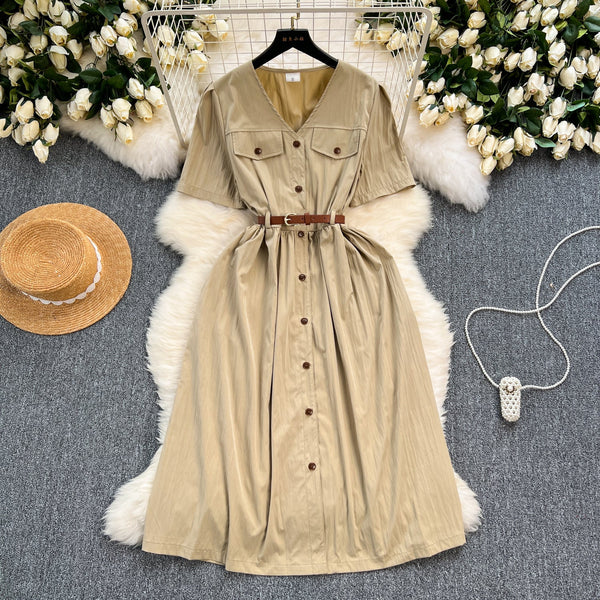 Korean Style Single-breasted Shirt Dress