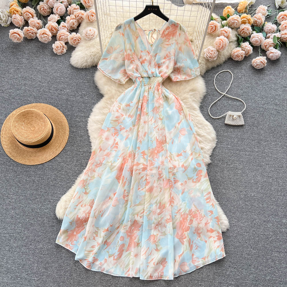 Oil Painting Floral Chiffon Dress