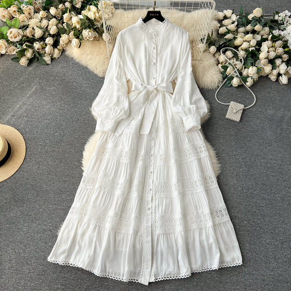 French Style Lace Patchwork Shirt Dress