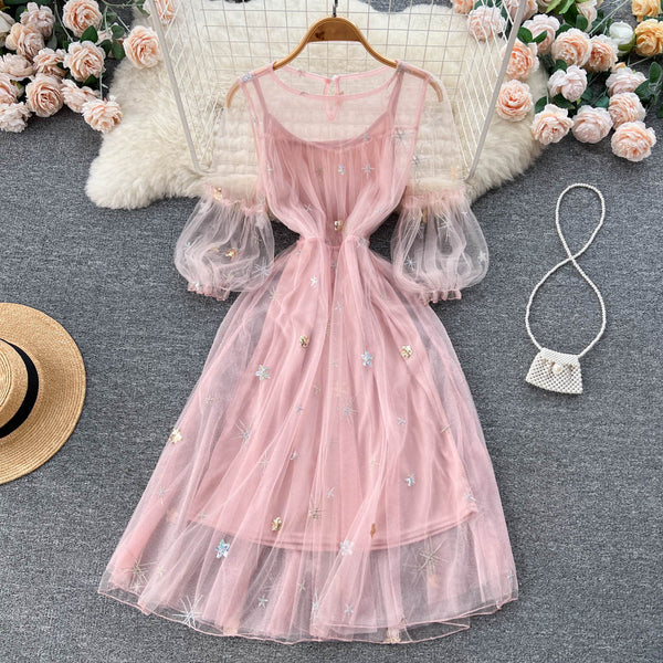 Fairy Mesh Puff Sleeve Dress