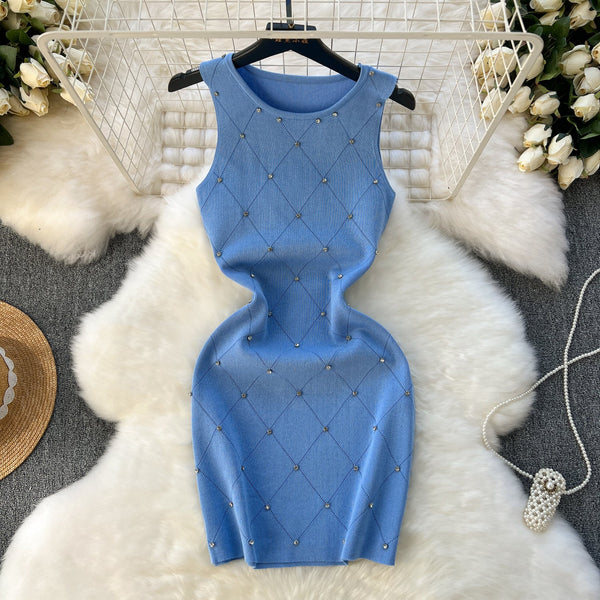 Lozenge Rhinestone Studded Knitted Dress