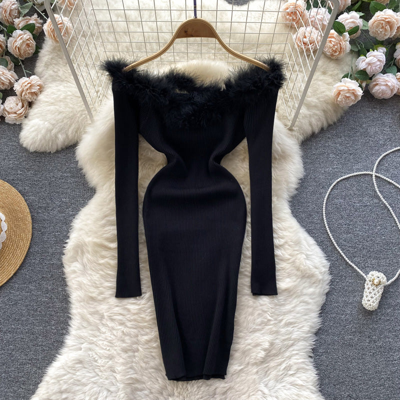Vintage Off-the-shoulder Patchwork Knitted Dress