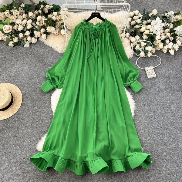 Oversized Solid Color Ruffled Dress