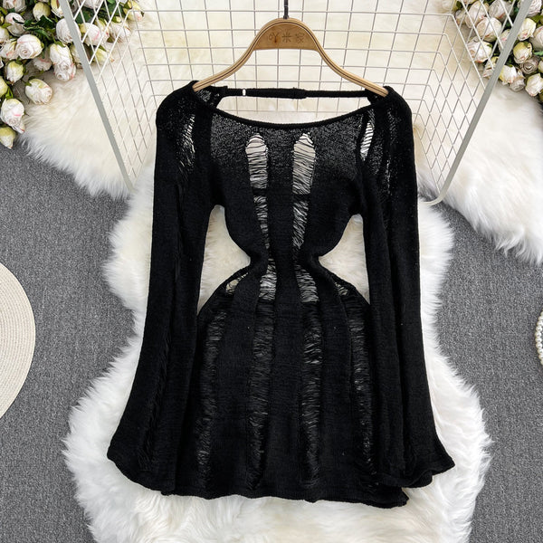 Hollow Ripped Backless Sun-protection Dress