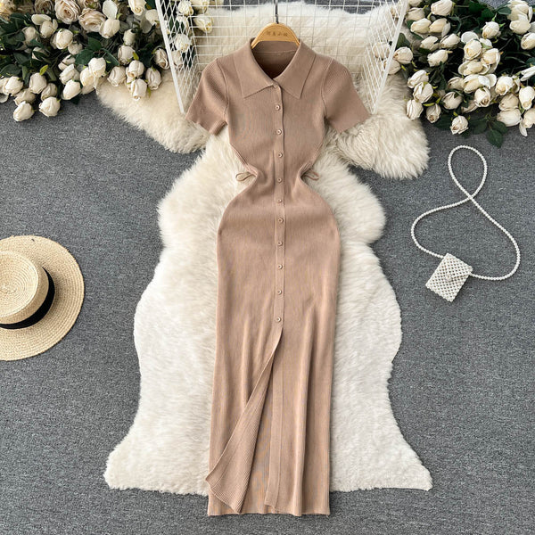Slit Slim Knitted Bottoming Dress