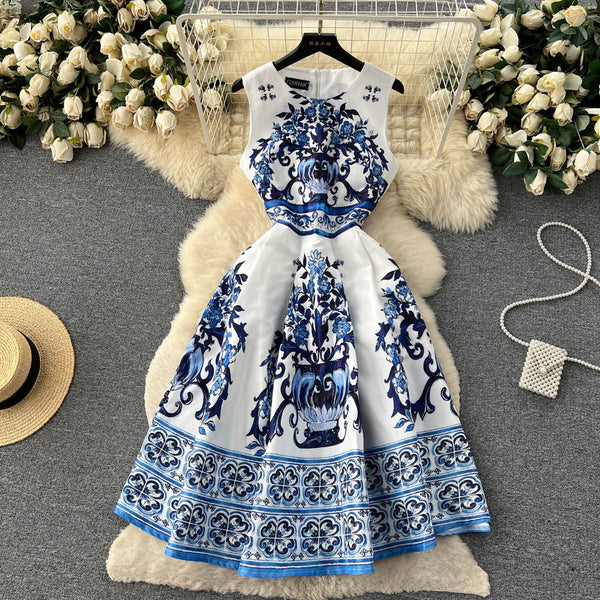 Crew Neck Floral Sleeveless Dress