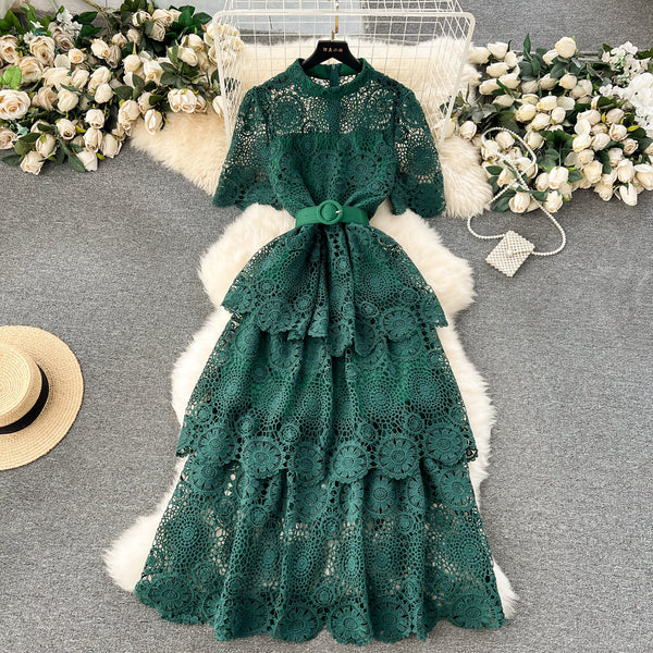 Delicate Hollowed Laec Cake Dress