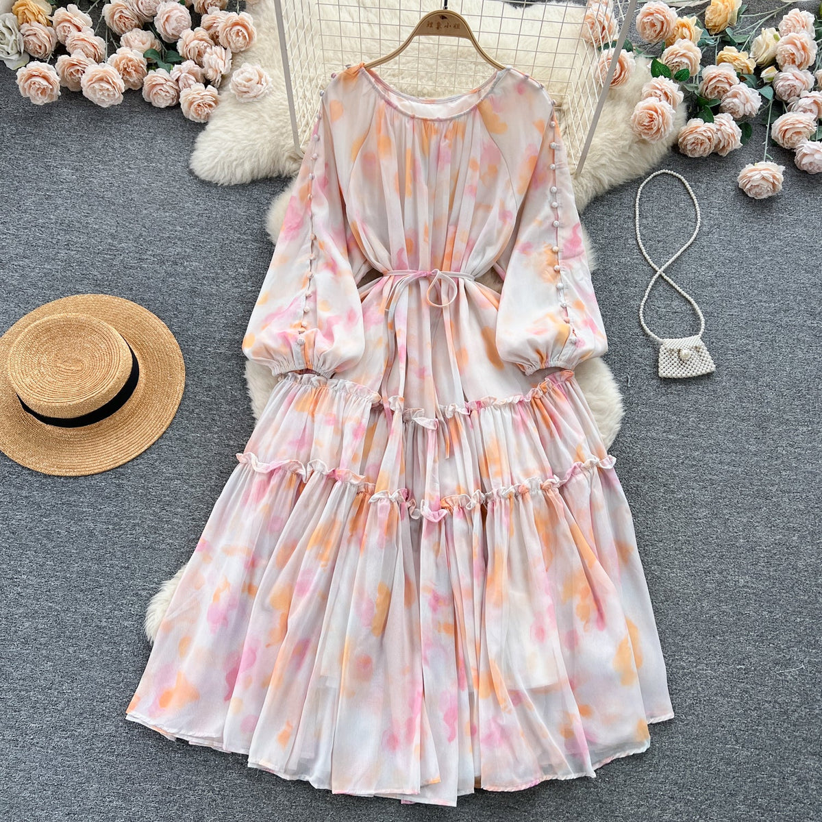 Fairy Draped Tie-dye Floral Dress