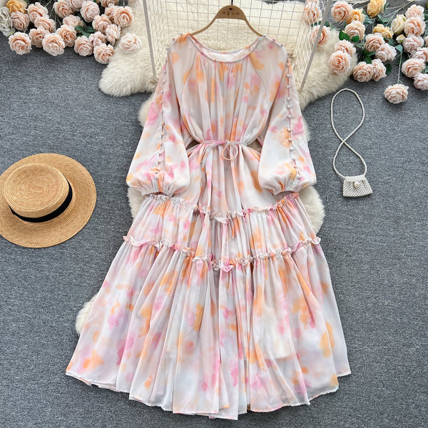 Fairy Draped Tie-dye Floral Dress