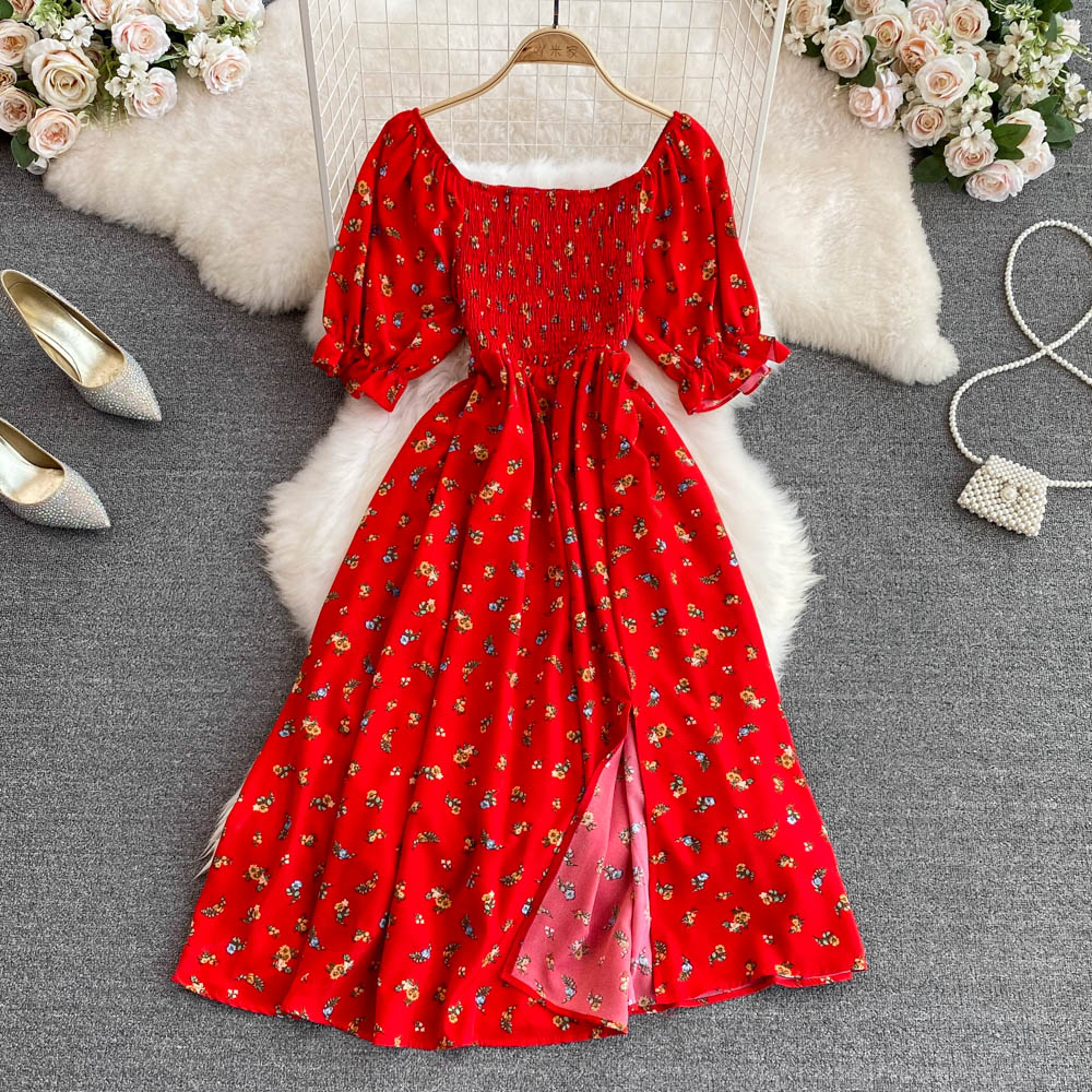Square Collar Puffy Sleeve A-line Dress
