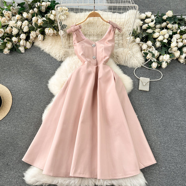 Delicate Pleated Bow Slip Dress