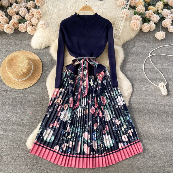 French Style Lace-up Floral Dress