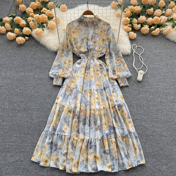 Stand Collar Floral Shirt Dress