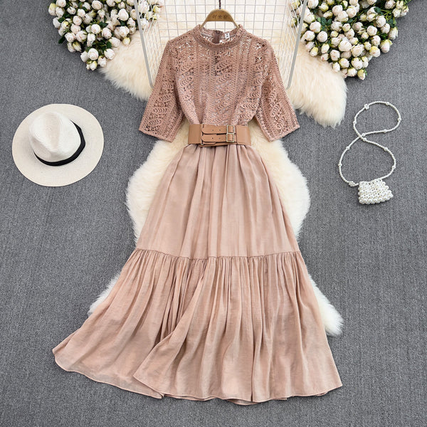 High-end Lapel Lace Patchwork Dress