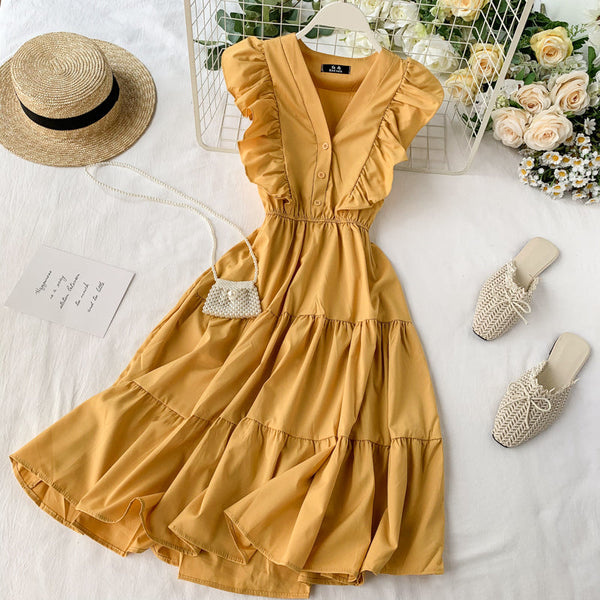 Fairy V-neck Ruffled Sleeveless Dress