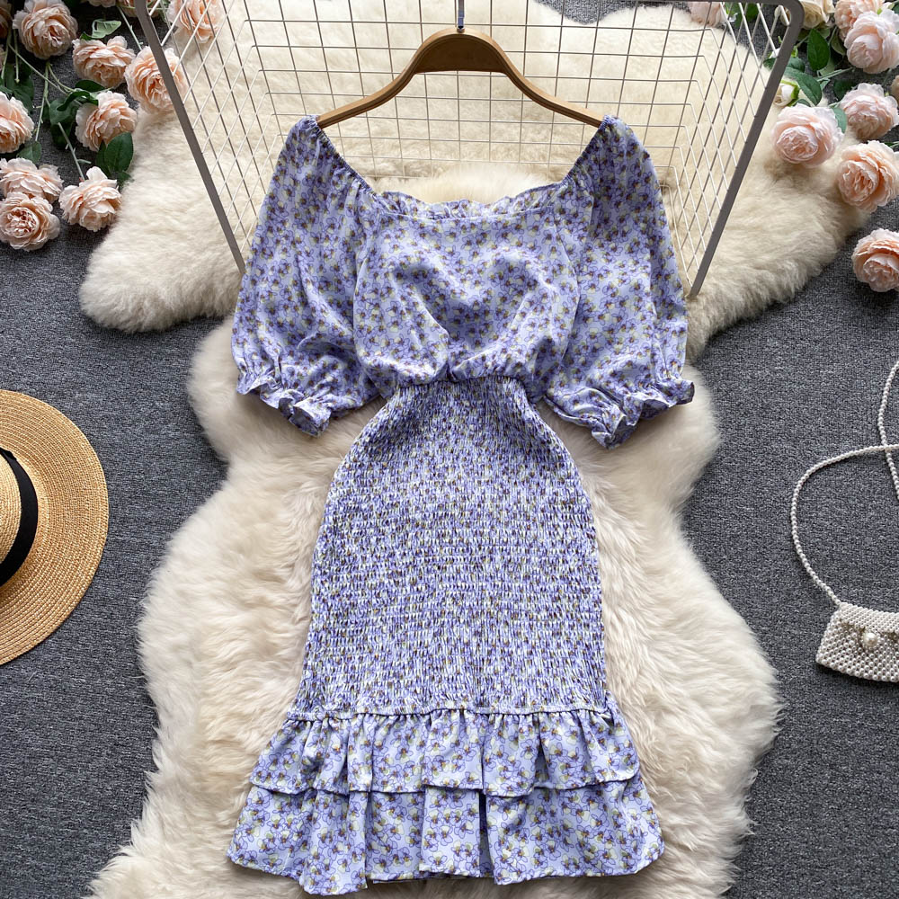 Niche Square Neck Hip-wrapping Fishtail Dress