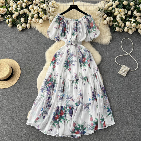 Off-shoulder Floral Chiffon Dress