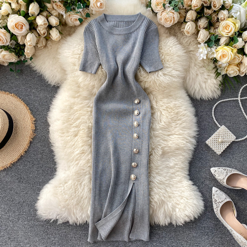 Simple Design Single-breasted Knit Dress