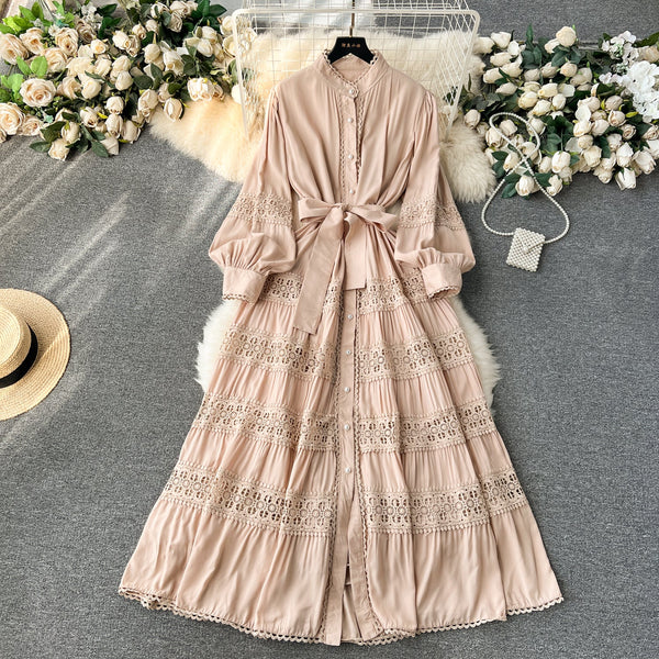 French Style Lace Patchwork Shirt Dress