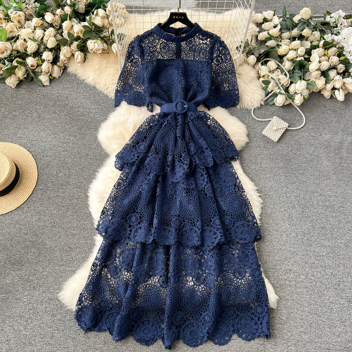 Delicate Hollowed Laec Cake Dress
