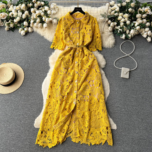 Polo Collar Embroidery Lace Dress
