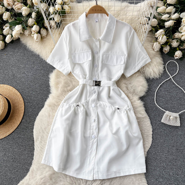 Chic Solid Color Shirt Dress