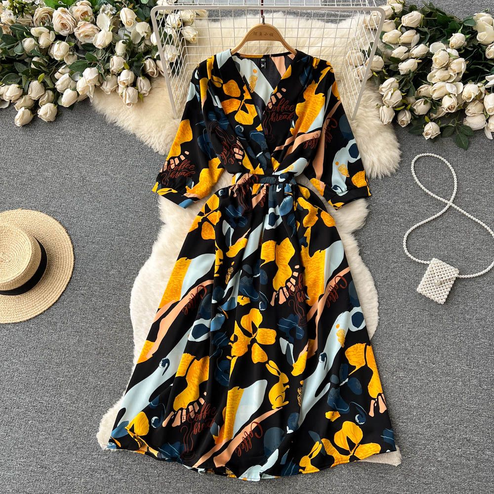 French Style Floral Printed Chiffon Dress