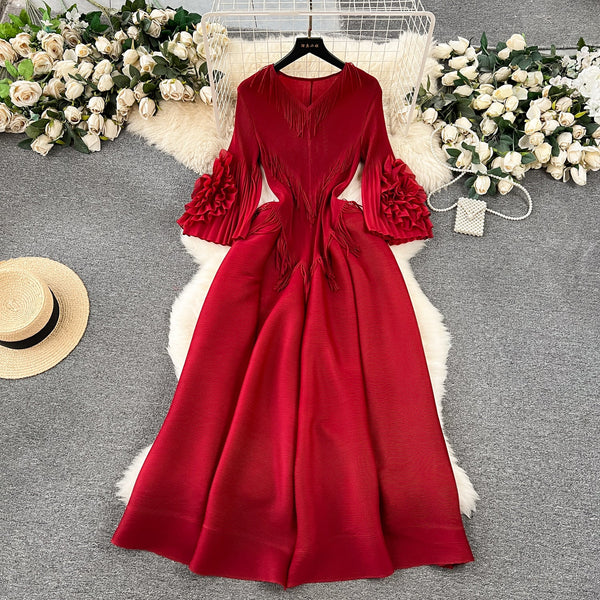Courtly Solid Color Ruffled Dress