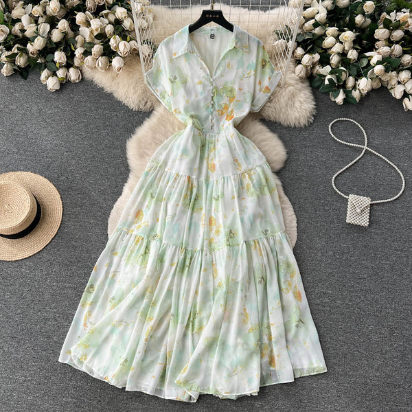 Holiday Floral Chiffon Shirt Dress