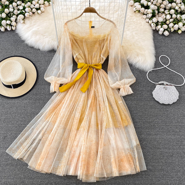 Fairy Ink Printing Mesh Dress