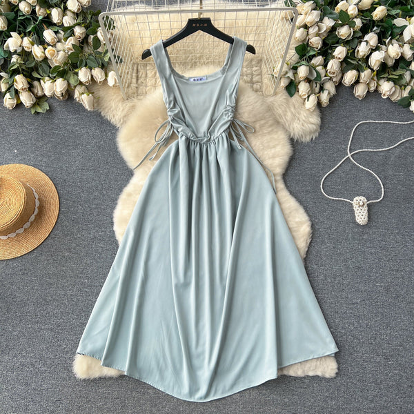 Square Collar Drawstring Slip Dress