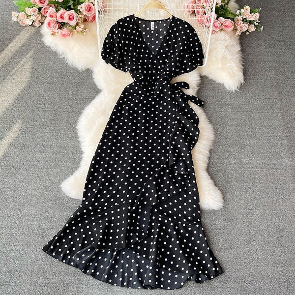 Elegant V-neck Polka Dot Dress