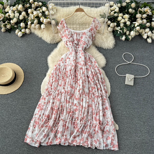 French Style Pleated Floral Dress
