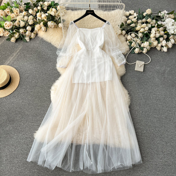 Solid Color Fairy Mesh Dress